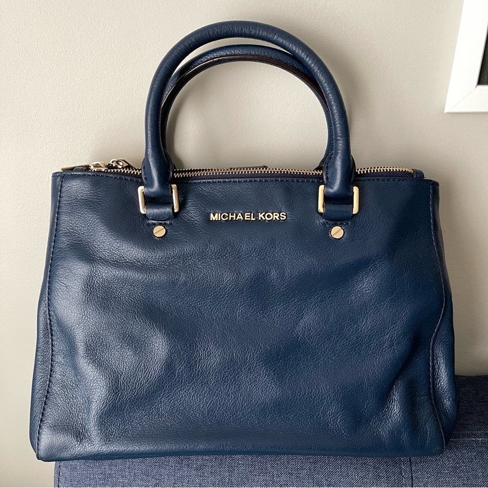 Michael Kors Sutton Blue Satchel with Gold Hardware